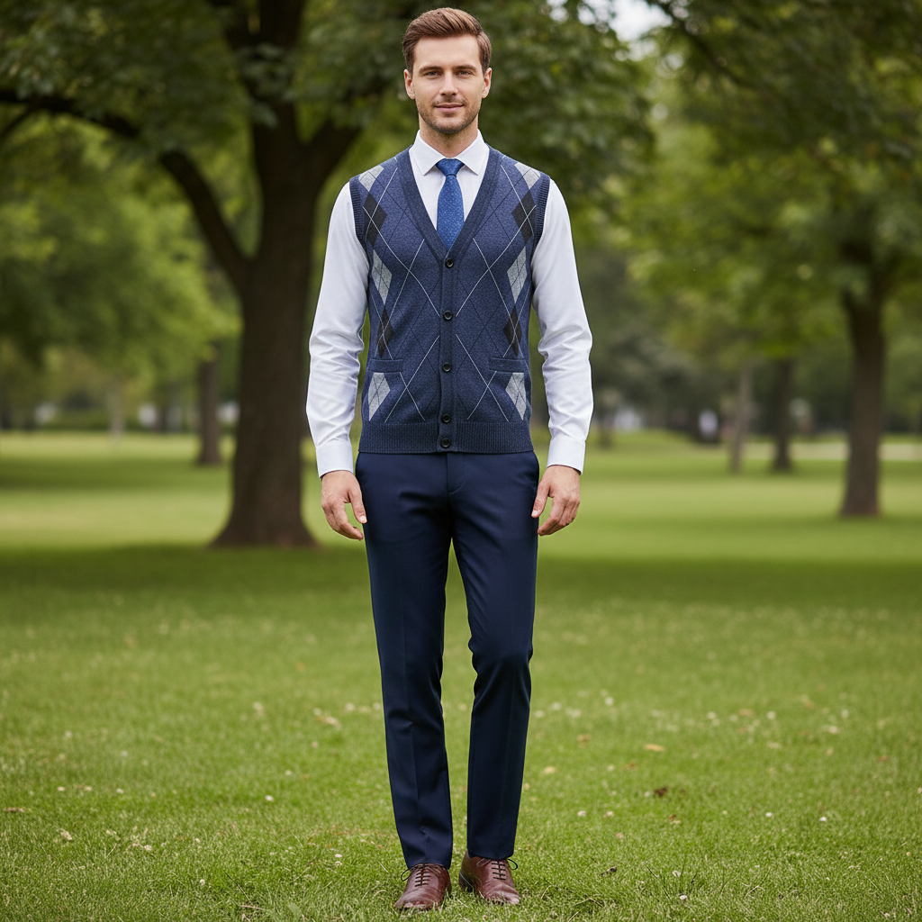 Diamantstrikket Vest Herre | Elegant Strikket Vest