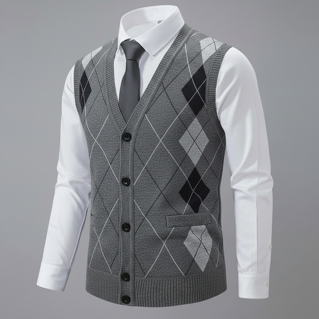 Diamantstrikket Vest Herre | Elegant Strikket Vest