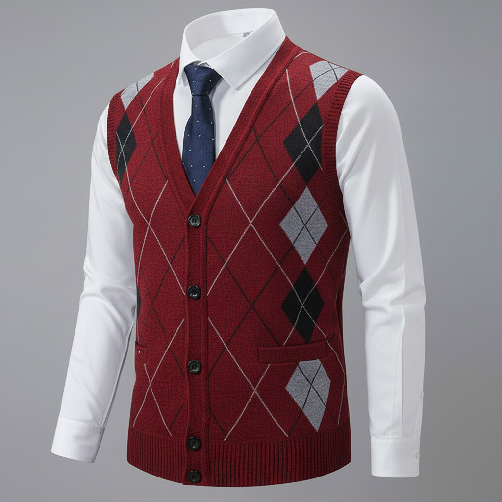 Diamantstrikket Vest Herre | Elegant Strikket Vest