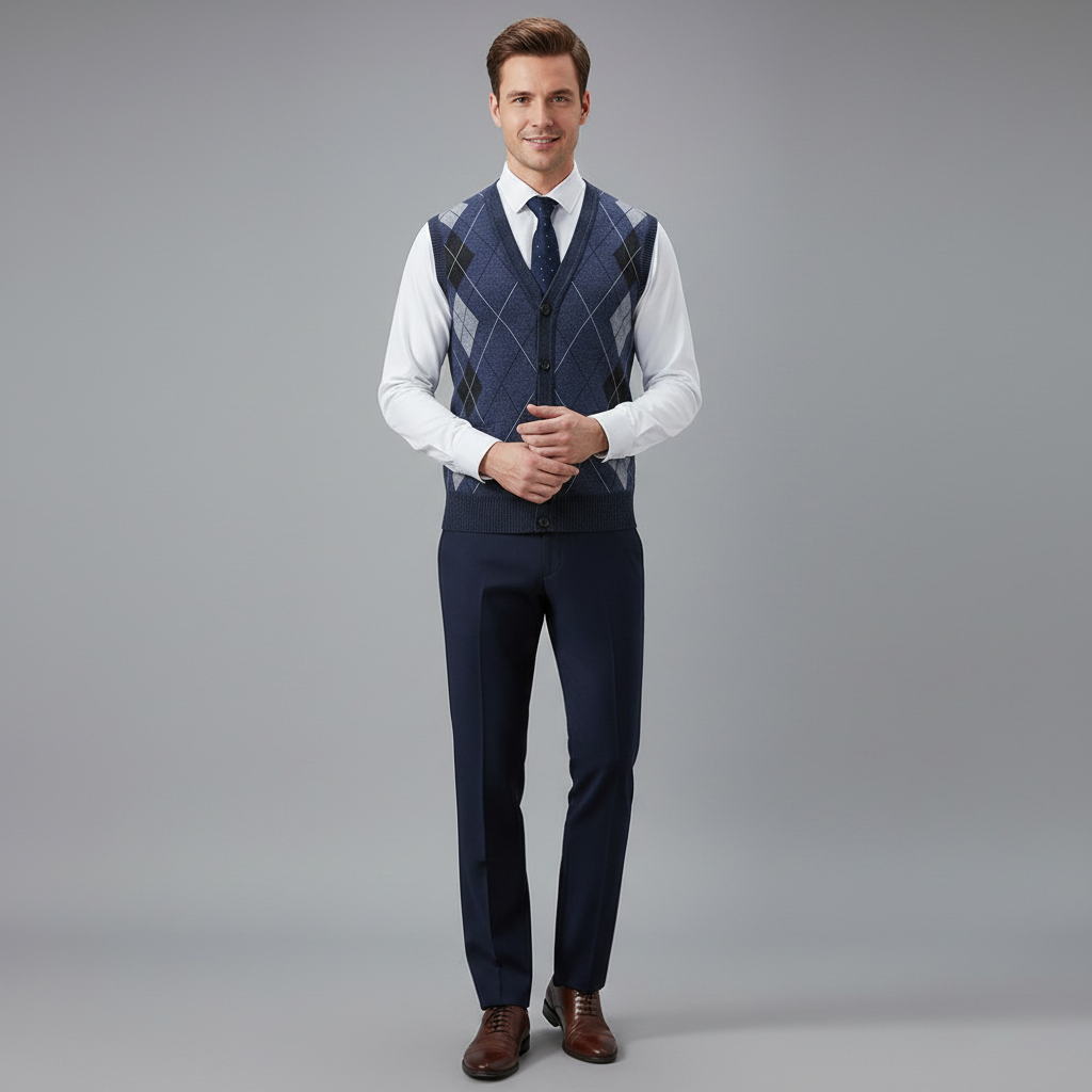 Diamantstrikket Vest Herre | Elegant Strikket Vest