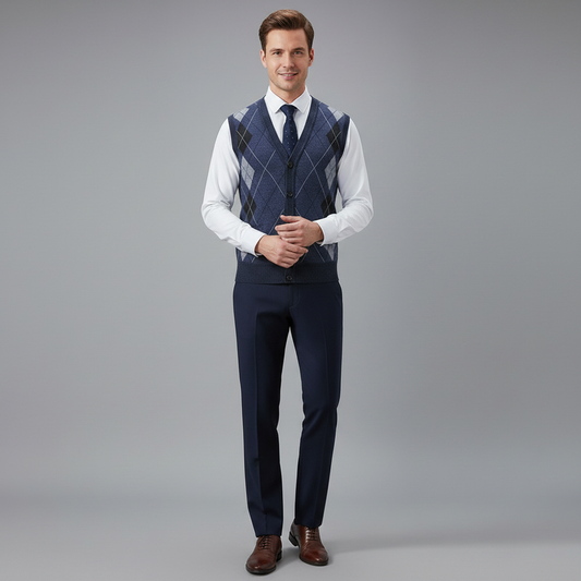 Diamantstrikket Vest Herre | Elegant Strikket Vest