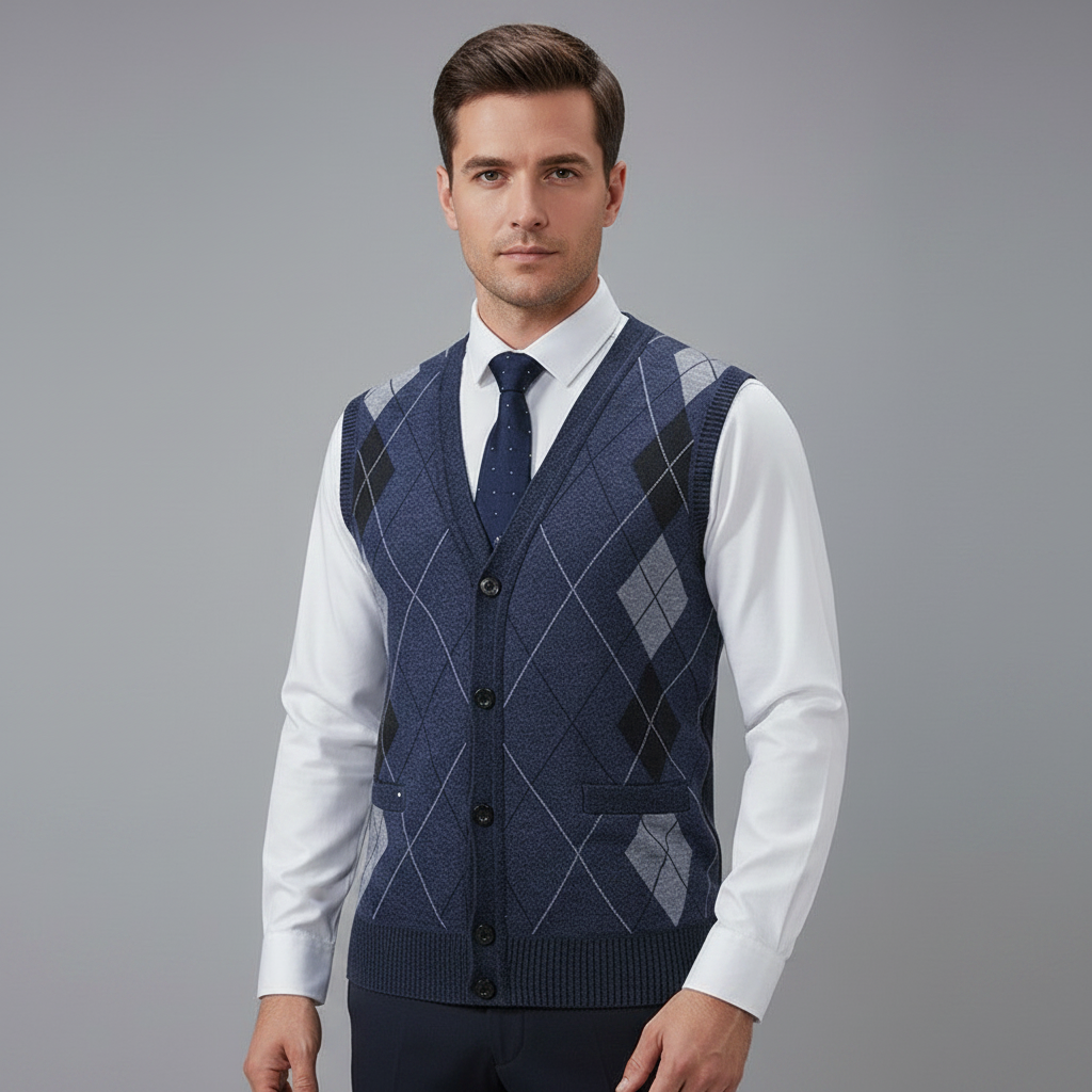 Diamantstrikket Vest Herre | Elegant Strikket Vest