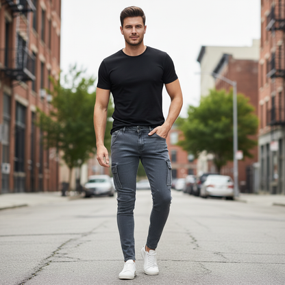 Cargo-jeans med flere lommer for menn | Allsidige arbeidsbukser