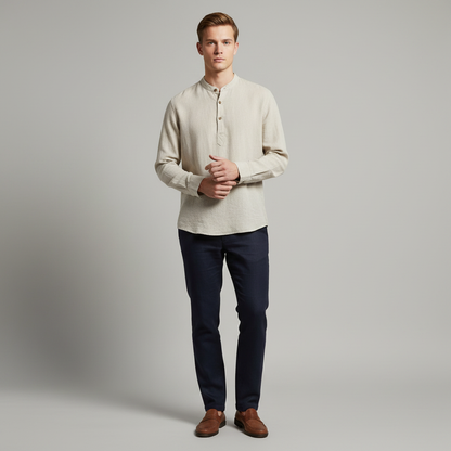 Langermet Henley-skjorte for menn | Avslappet passform