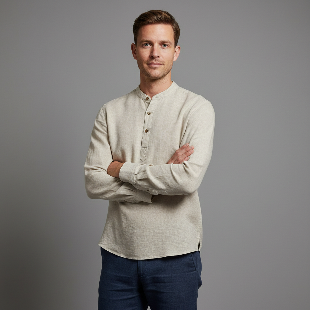 Langermet Henley-skjorte for menn | Avslappet passform