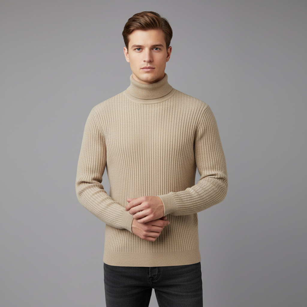 Ribbete Rullehalsgenser Herre | Slim Fit Ullgenser