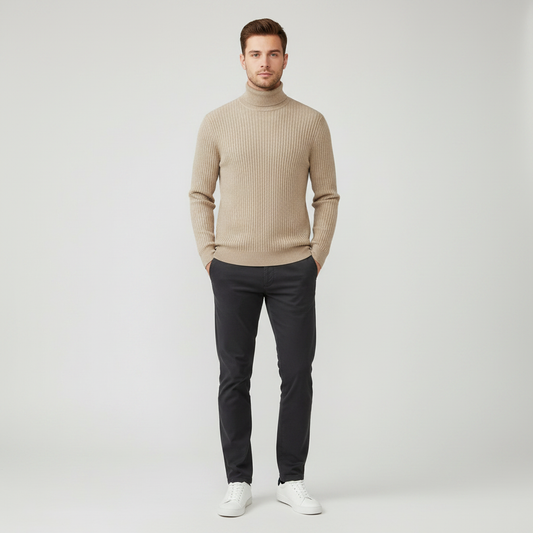 Ribbete Rullehalsgenser Herre | Slim Fit Ullgenser