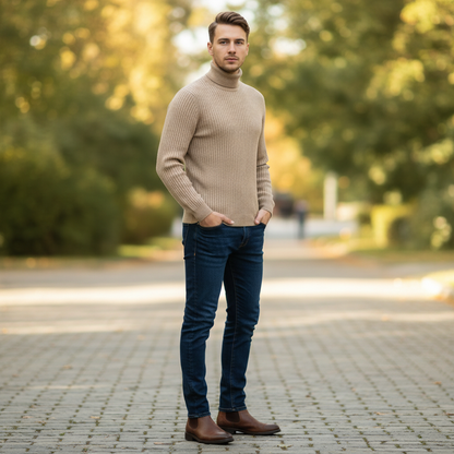 Ribbete Rullehalsgenser Herre | Slim Fit Ullgenser