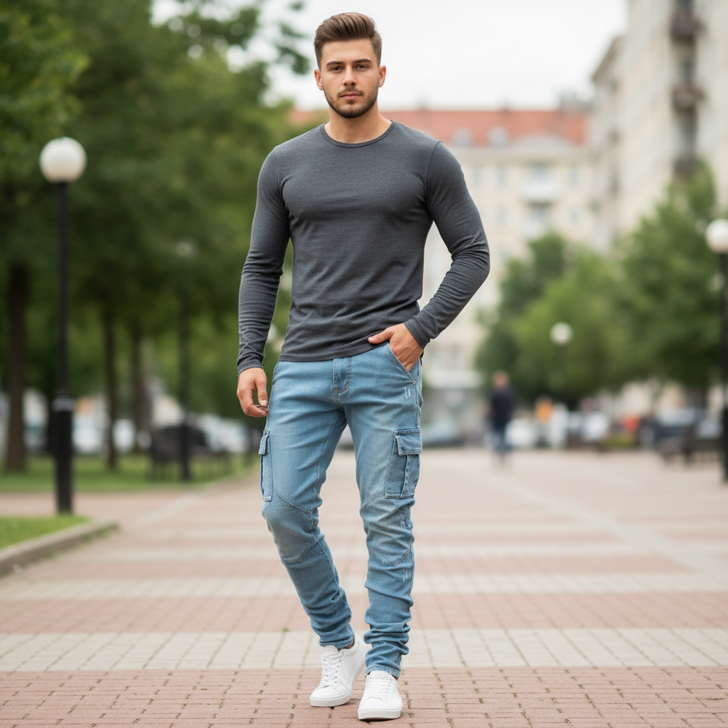 Slim-Fit Stretch Denim Cargo-bukser | Herre Bukser