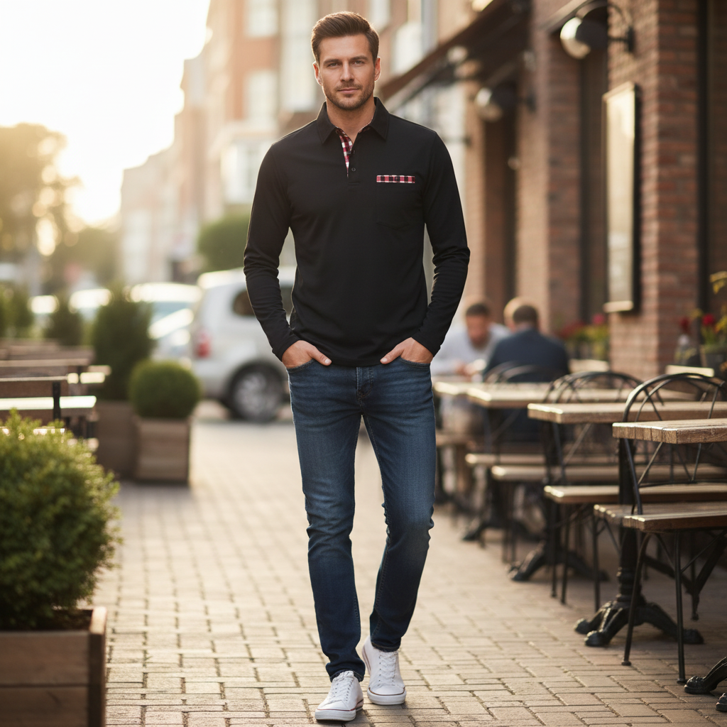Langermet Polo Skjorte Herre | Klassiske Farger